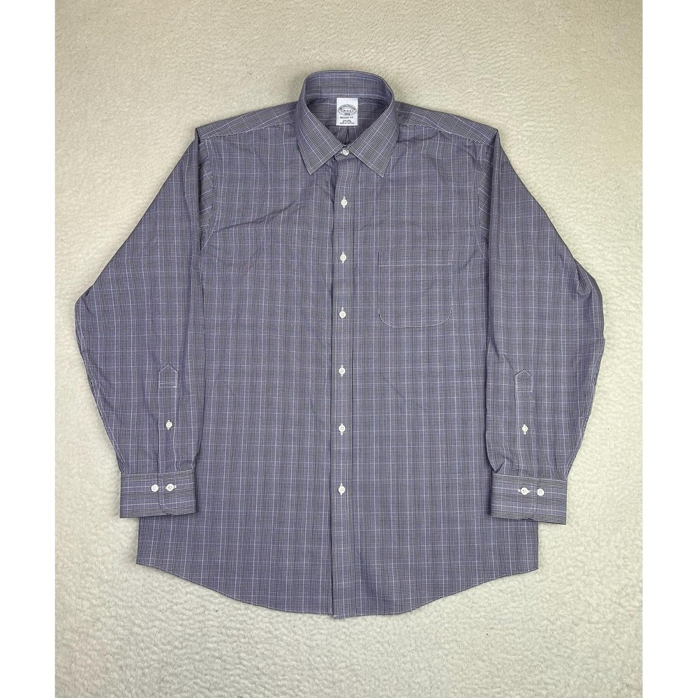 Brooks Brothers Regent Dress Shirt Mens 16 32/33 Purple Check Non Iron Cotton LS